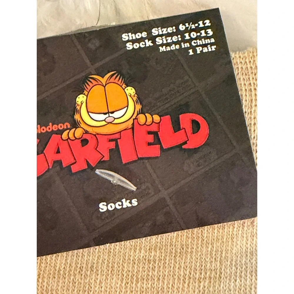 Nickelodeon Garfield I Don't Do Perky Crew Socks Tan Orange Striped Men 6.5-12